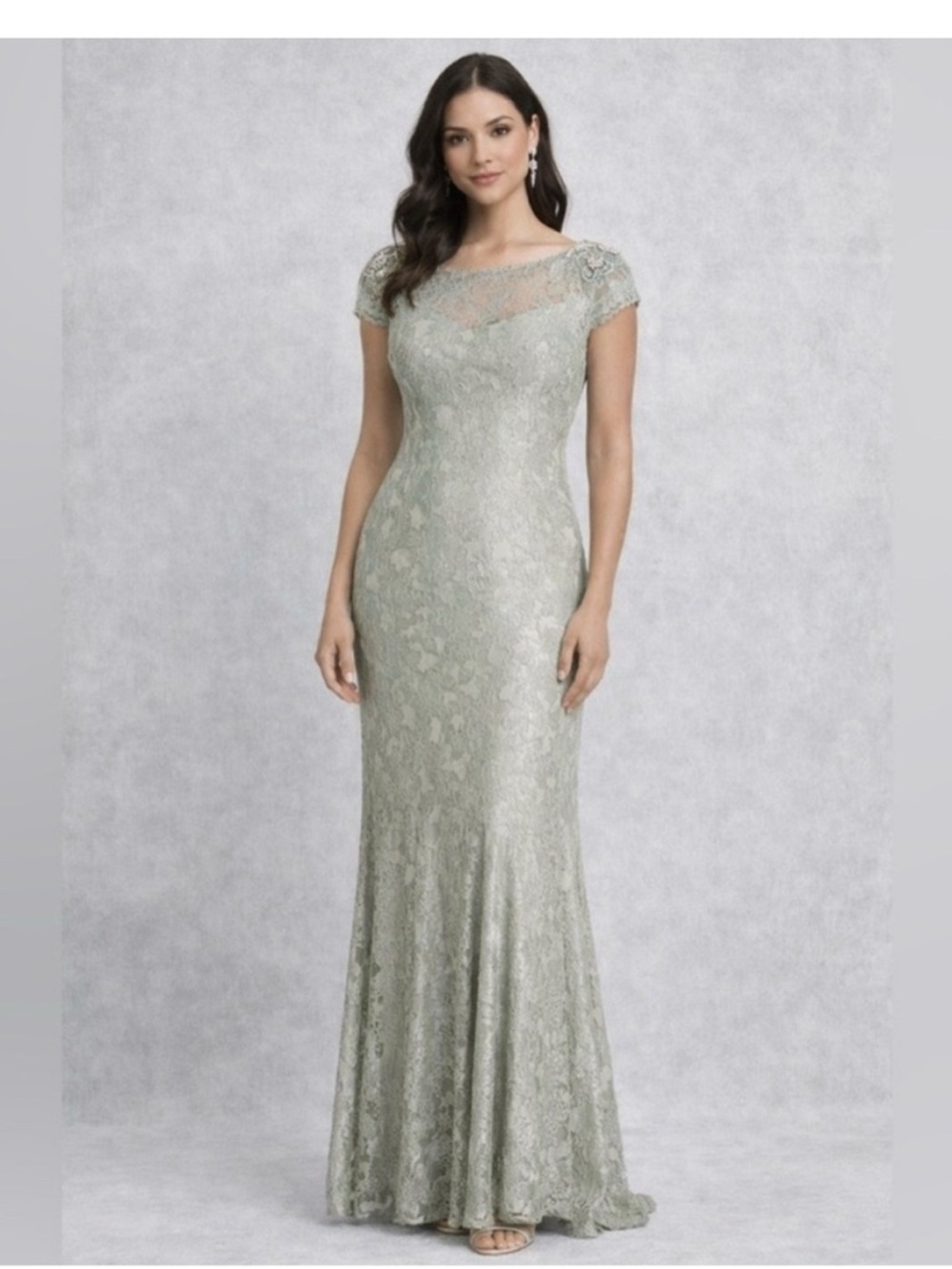 Adrianna Papell Sage Lace Mermaid Gown SZ 2 NWT Formal Evening Dress MOB GALA
